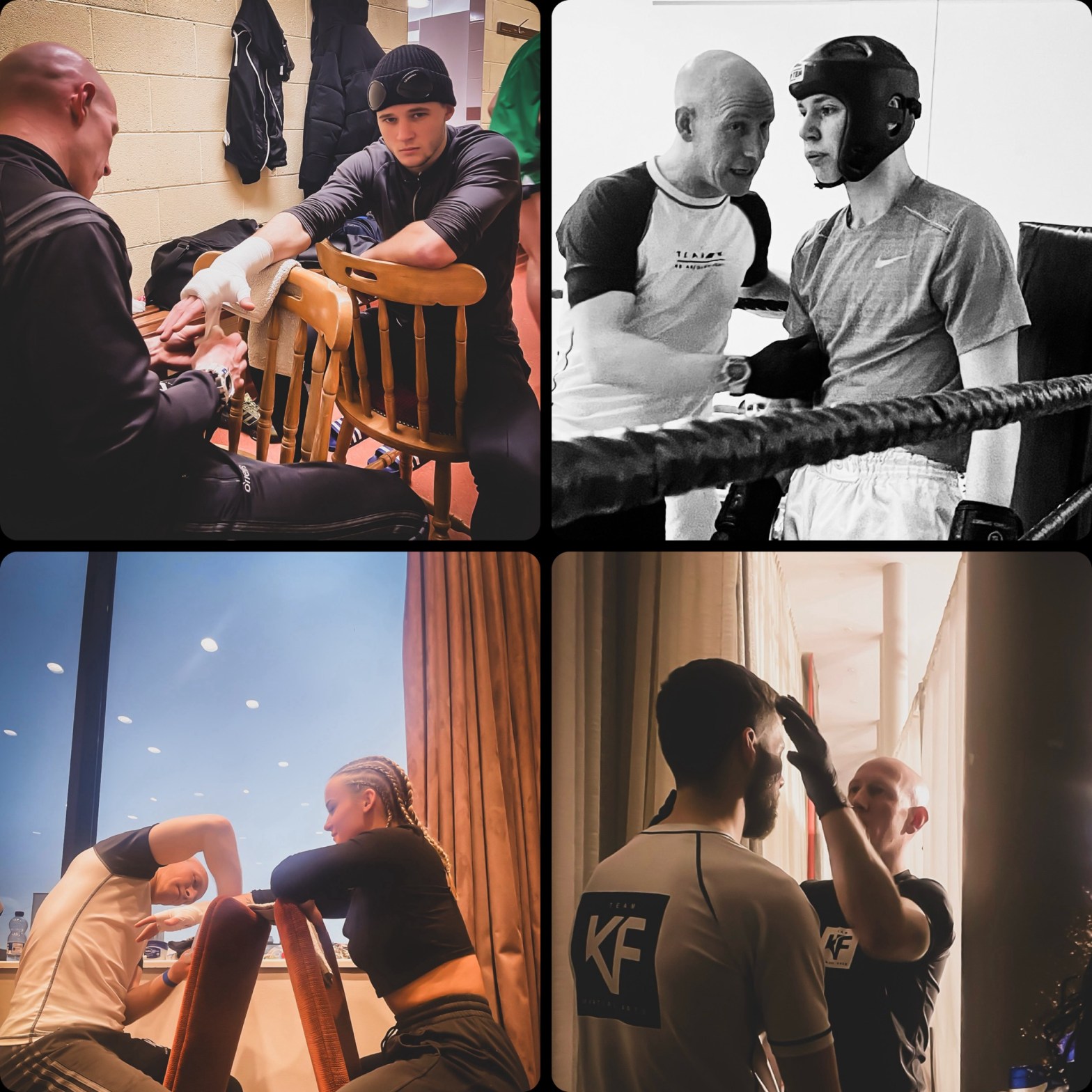 Collage of 4 photos of fighters preparing to fight